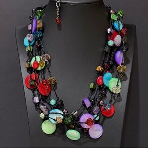 Premier Designs Vibrant Multicolor Mix of Materials Multi-Strand Necklace